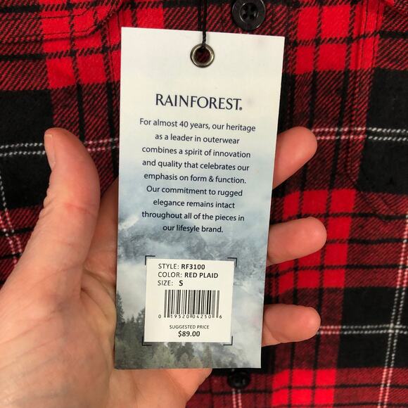 Rainforest‎ Flannel Shirt Mens Small Red Black Plaid Cotton Brushed Heavyweight - Picture 9 of 11